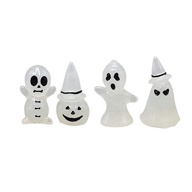 BinaryABC Halloween Glow in The Dark Pumpkin Ghost Miniature Figurines,Luminous Garden Ghost Decor, Fairy Garden Doll House Accessories,Halloween Party Favors,4Pcs