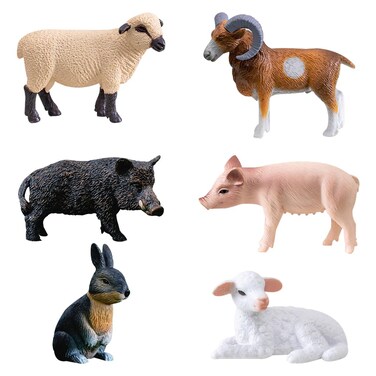 FineInno 6Pcs Forest Animals Figurines,Farm Creatures Model,Miniature Realistic Animals Include Rabbit,Pig,Sheep, Lamb,Wild Boar,Antelope,Cake Topper