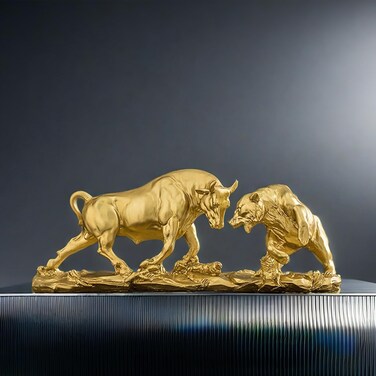 Dwysswyd Handcrafted Wall Street Bull and Bear Sculptures - Distinctive Decoration for Financial Experts, Gold