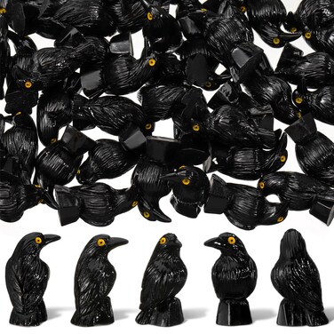 50 Pcs Mini Halloween Figurines Miniature Crows Mini Resin Figures Black Raven Halloween Decor Mini Resin Animals for Mini House Halloween Scene Decor(Raven)