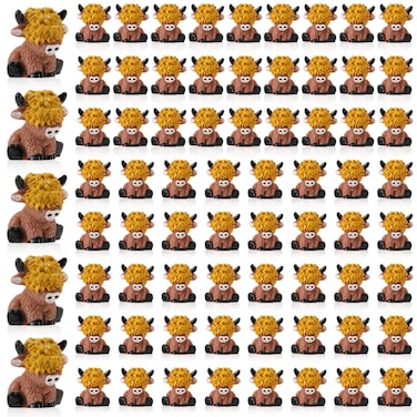 XLSXEXCL 72 Pcs Mini Highland Cow Figurine, Moo Moo Subaru Cows Mini Resin Cows, Tiny Highland Cows Mini Cow Figurines for Gift Decoration, Windowsill, Desk, Mini-Landscapes