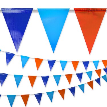 【102FT】Heavy-Duty Outdoor Navy Blue wiht Fluorescent Orange backstroke flags   Pennant Banner Flag   OSHA 500lb Rated   Strand Fade Resistant