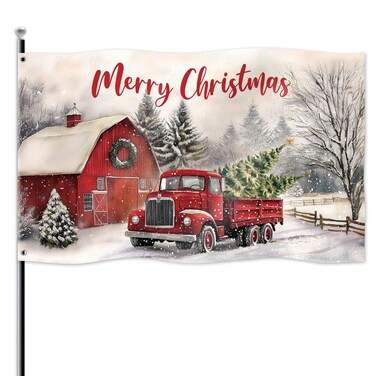 Merry Christmas Flag 3x5 ft Large Christmas Flags for Outside 3x5 Double Sided Farmhouse Garden Flag Xmas Red Truck Outdoor Winter Holiday Garden Yard Decoration