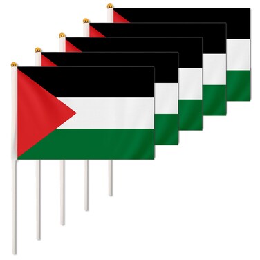 20 Pcs Palestine Flag with Stick 6X8 Inch Hand Held Small Mini Palestinian Flag with White Pole