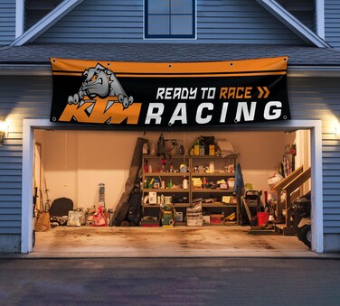 RamFlag Banner Compatible with KTM Racing flag 2x8ft ready to race Car Show Man Cave Flag Garage Wall Decor Large Sign Outdoor Indoor Banner