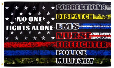 XIFAN No One Fights Alone Flag Heavyweight 2X Thick US American Flag First Responders Multi Thin Line 100D Polyester Flag Brass Grommets Outdoor Banner Decoration 3 X 5 FT