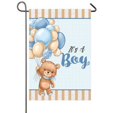 It's A Boy Garden Flag 12x18 Inch Double Sided Teddy Bear Balloons Baby Boy Garden Flag Baby Shower Birth Announcement Gender Reveal Newborn Baby Welcome Banner Outdoor Yard Decoration