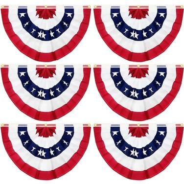 TURNMEON 6 Pack USA Pleated Fan Flag 1.5x3Ft Large 4th of July Bunting Flag American Patriotic Half Fan Banner Flag with Brass Grommets for Fourth of July Decoration Independence Day Outdoor