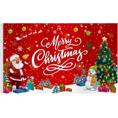 Arosche Christmas Flag 3x5 Ft Double Printed Reindeer Snowman Christmas Tree Santa Claus Merry Christmas Xmas Flag Backdrop Hanging Outdoor Flag Party Supplies for Indoor Outdoor Garden,Lawn,Yard,