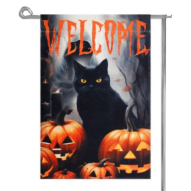 Halloween Garden Flag, 12x18 Inch Double Sided Garden Burlap Flag Scary Pumpkin Black Cat Spooky Garden Banner Halloween Decorations for Home Yard Decor
