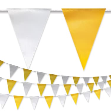 NACARUM 【102FT】White Yellow Nautical Pennant Banner Fabric Triangle Flag  Heavy-Duty Outdoor   Nautical backstroke flags  OSHA 500lb Rated   Strand Fade Resistant