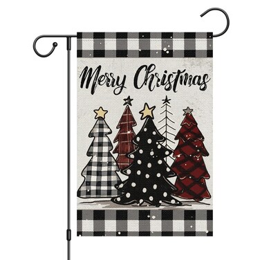 Wodison Merry Christmas Garden Flag 12x18 Inch Double Sided, Buffalo Plaid Christmas Tree Xmas Holiday Decorative Flag for Yard Outdoor