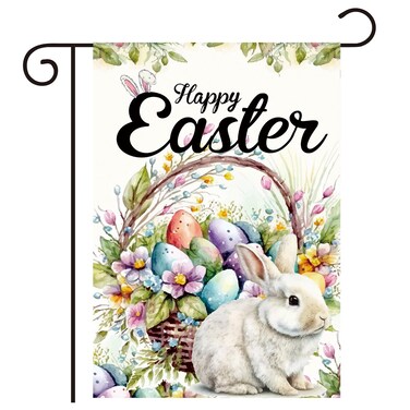 Easter Egg Bunny Garden Flag Easter Garden Flags 12x18 Double Sided The Flower Yard Is Decorated With Outdoor Flags Easter Yard Flag Easter Garden Flags for Outside