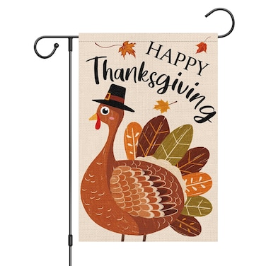 Wodison Happy Thanksgiving Garden Flag 12x18 Inch Double Sided, Turkey Thanksgiving Seasonal Farmhouse Yard Outdoor Decorative Flag