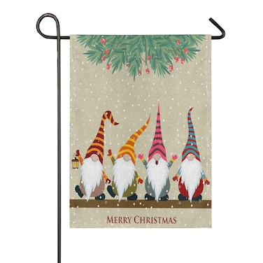 ALAZA Christmas Card with Gnomes Burlap Garden Flag Double Sided,House Yard Flags,Holiday Seasonal Outdoor Decorative Flag 12x18 Gift