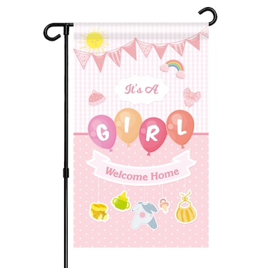 RoadSeaI It's a Girl Garden Flag - Welcome Home It's a Girl Party Door Sign - Gender Reveal Yard Lawn Sign - Baby Shower Party Garden Banner Indoor Outdoor Decoration Supplies - Double Sided 12" x 20