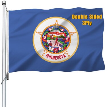 WANSHUNDE Minnesota Flag 3x5 Outdoor Double Sided - Heavy Duty Polyester State of Minnesota Flags for Outside 4 Rows Hemming MN Flag with 2 Brass Grommets
