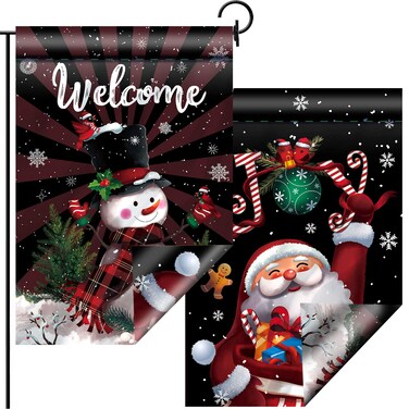 Sumind Christmas Garden Flag Double Sided House Flag Santa Joy Snowman with Buffalo Plaid Scarf Decorative Outdoor Sign Flag Welcome Yard Flag for Winter Xmas Holiday Party Decor, 12.5 x 18.5 Inch