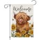 Heyfibro Welcome Spring Summer Garden Flag Highland Cow Garden Flags 12x18 Inch Double Sided Burlap, Farmhouse Sunflower Yard Flags for Seasonal Outside Outdoor Decoration (ONLY FLAG)