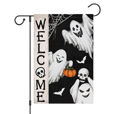 Louise Maelys Halloween Ghost Garden Flag 12x18 Double Sided, Burlap Small Spooky Welcome Halloween Bat Yard House Flags Seasonal Holiday Outdoor Outside Decor (ONLY FLAG)