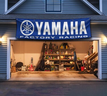 RamFlag Banner Flag Compatible with Yamaha flag 2X8Ft Factory Racing bike Show Man Cave Flag Garage Wall Decor Motorcyle Large Sign Outdoor Indoor Banner