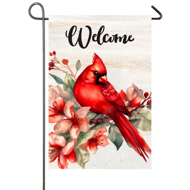 Spring Welcome Cardinal Garden Flag 12x18 Double Sided Floral Red Bird Cardinal Yard Flags for Outside Seasonal Garden Decor Porch Lawn Outdoor Decorations