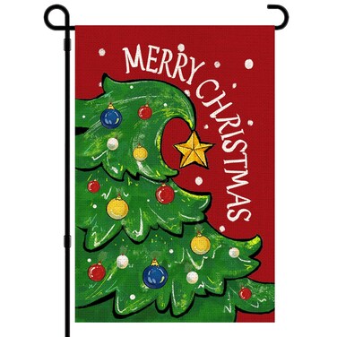 DIYDEC Christmas Garden Flag 12x18 Inch Double Sided Xmas Tree Yard Flag Merry Christmas Yard Sign for Seasonal Holiday Winter Outdoor Decoration