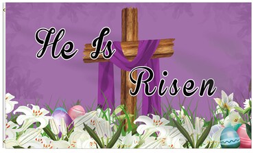 HHERCICIM He is Risen Spring Easter Flag 3x5 Ft Happy Easter Cross Lily Eggs Spring Flag House Flag for Outside Seasonal Holiday Party Polyester Outdoor Decor with Brass Grommets