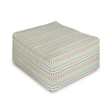 Ambesonne Striped Rectangle Pouf, Cultural Striped Boho Motif Traditional Southwestern First Nations Artisan, Under Desk Foot Stool for Living Room Office Ottoman with Cover, 25", Multicolor