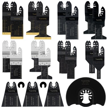 Yuanshikj 30PCS Mix(Titanium+Bi-Metal) Metal Wood Plastics Universal Oscillating Multitool Saw Blades,Oscillating Tool Blade,Professional Quick Release Durable,Multi Tool Blades Kits