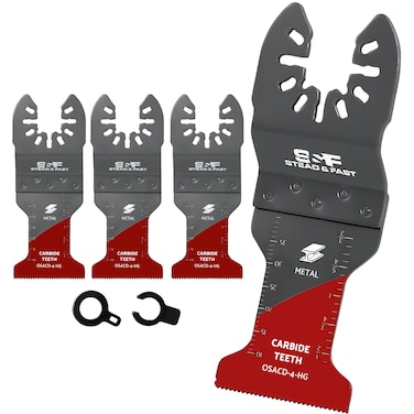 S&amp;F STEAD &amp; FAST Carbide Oscillating Tool Blades 4-Pack, Universal Fit for Quick Release, Oscillating Saw Blades for Metal, Hard Materials, Nail, Screws, Bolts