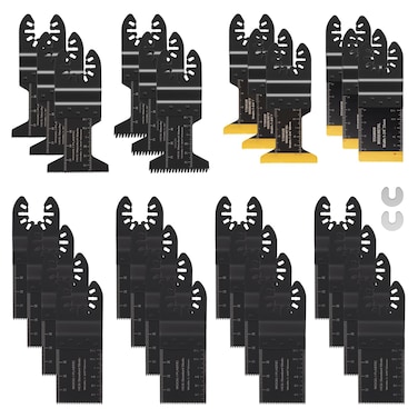 COMOWARE 28 Pcs Titanium Oscillating Tool Blade, Multi Tool Blades Kits Universal Oscillating Saw Blades Metal Cutting, Fine Tooth Multitool Blades, Quick Release Saw Blades for Metal Cutting