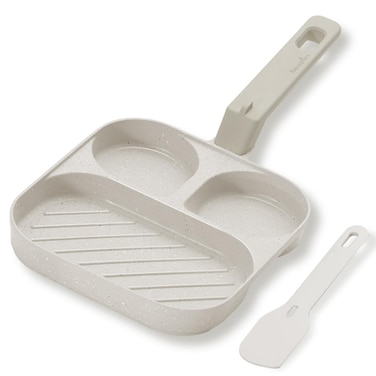 Taste plus Egg Pan Omelette Pan, Egg Frying Pan 3 Section, Nonstick Frying Pan for Breakfast, Compatible with Gas Stove &amp; Induction Cookware, Light Grey