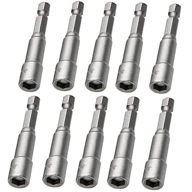 Eyech 10pcs Power Nut Driver Set 1/4&rdquo; Hex Shank Magnetic Quick Change Socket Nut Impact Driver Adapter Imperial  65mm Length