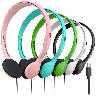 5 Pack Bulk Wired On-Ear Headphones with USB Type-C Connector, Multi