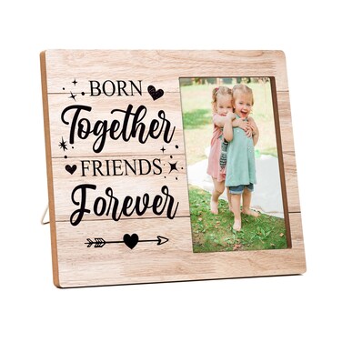 Jusitakeet Born Together Friends Forever Twin Baby Gifts Picture Frames, Twin Girls Baby Gifts Photo Frame, Twin Boys Baby Picture Frame Gift for New Mom Dad, Twins Baby Favors -A05