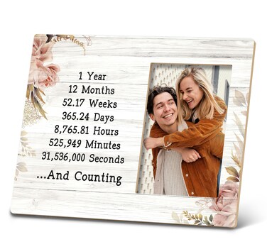 SRADMO 1 Year Anniversary Picture Frame,First Anniversary Wedding Gifts for Couple,1 Year Anniversary for Her,1st Anniversary 10x8 inch Wooden Tabletop Photo Frame