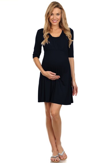 BellyMoms Chic Jolie Maternity and Nursing Mid-Sleeve Dress (Black, Large)