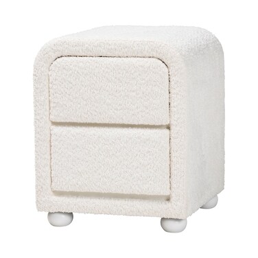 Baxton Studio Bonilla Teddy-Bear Fabric Nightstand, 2-Drawer, White