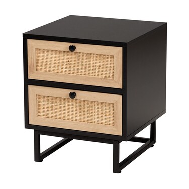 Baxton Studio Declan End Table, 2-Drawer, Espresso Brown/Black