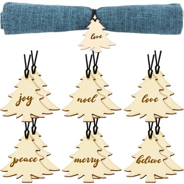 12 Pieces Christmas Napkin Rings Xmas Tree Napkin Rings Wood Holiday Napkin Rings Rustic Napkin Holder Ring Buckle for Christmas Dinning Table Decorations (Xmas Tree)