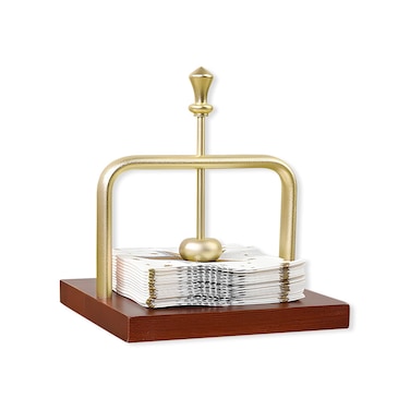 Wood Napkin Holder for Table Square Tabletop Napkin Dispenser with Sophisticatedly Metal Center Bar, Napkin holder for Home, Kitchen, Office, Restaurant, Hotel, Cafe, Bar 5.5 Inch