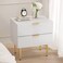 Nightstand, White Night Stand with Fluted Panel, Bedside Table with 2 Drawer, Large Mid Century Modern Nightstand with Gold Leg, End Tables for Bedroom