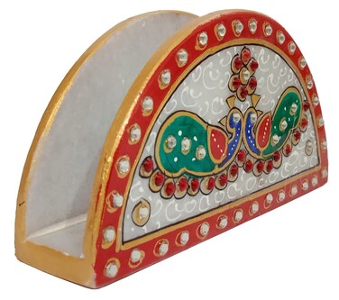 Purpledip Indian gift item: Handpainted Marble Napkin holder, Housewarming gift (10566)