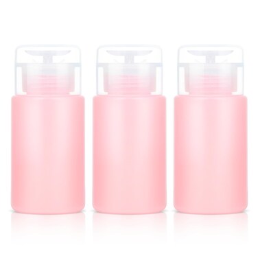 Corconess 3 Pack Acetone Dispenser Push Down Pump Dispenser Nail Polish Remover Pump Alcohol Dispenser 4OZ/120ML Empty Pink Travel Bottle for Nail Polish Remover,Makeup Remover,Micellar Water,Toner