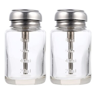 FOMIYES 2pcs Push Down Dispenser Bottle Glass Empty Lockable Liquid Pumping Dispenser Glass Bottles for Nail Polish and Makeup Remover 100ML