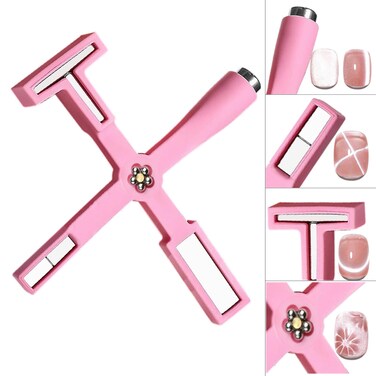 5 in 1 Nail Magnet Tool, Cat Eye Magnet Tool, Gel Nail Polish Magnet, Multi-Function Magnet Stick 3D with Silicone Protective Case, Cat Eye Magnet Stick Nail Design Tools DIY Home Manicure (Pink)
