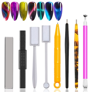 XEAOHESY 8 Pieces Nail Magnet Tool Set Double-Head Flower Design Multi-Function Magnet Board Magnet Stick Nail Magnet Pens 3D Magnetic for Cat Eye Gel Polish Nail Ar