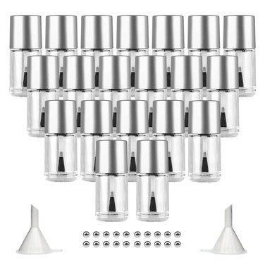 Agidea 20PCS Empty Nail Polish Bottles with Brush, Empty Refillable DIY Glass Nail Polish Bottles with Funnel &amp; Mixing Balls 15ML, Silver