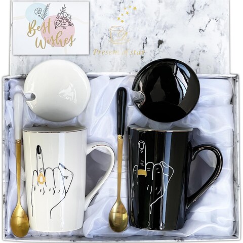 TIEEC Valentines Day Gifts Wedding Ring Finger Mug Set Bridal Shower Gifts - wedding gifts for Couples Newlyweds Honeymoon Coffee Mug Set - Engagement Wedding, Married Couples Anniversary